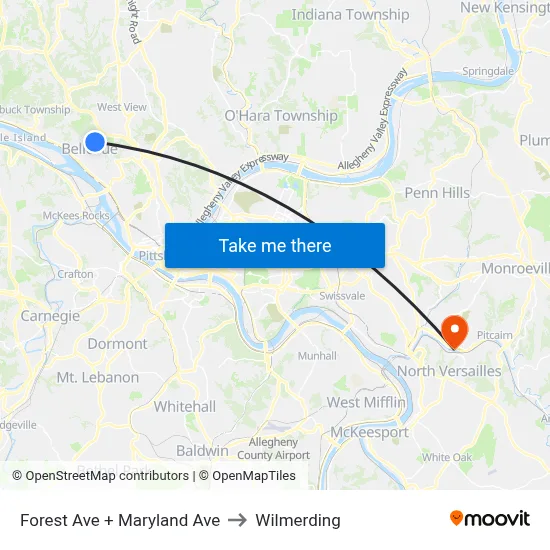 Forest Ave + Maryland Ave to Wilmerding map