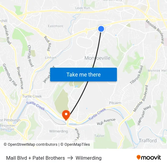 Mall Blvd + Patel Brothers to Wilmerding map