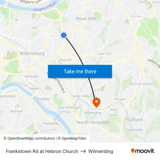 Frankstown Rd at Hebron Church to Wilmerding map