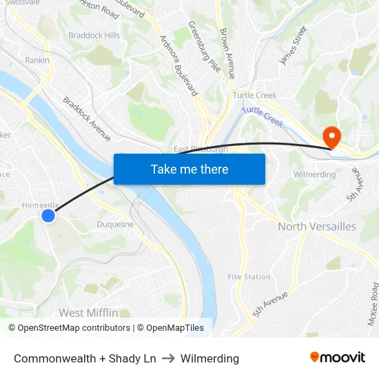 Commonwealth + Shady Ln to Wilmerding map