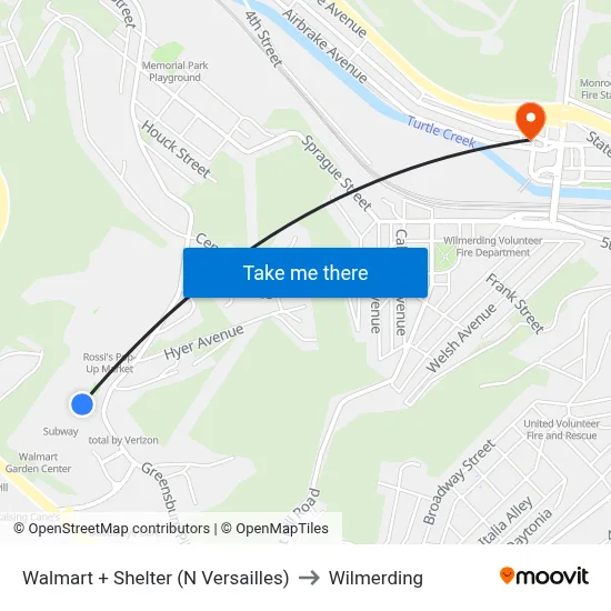 Walmart + Shelter (N Versailles) to Wilmerding map
