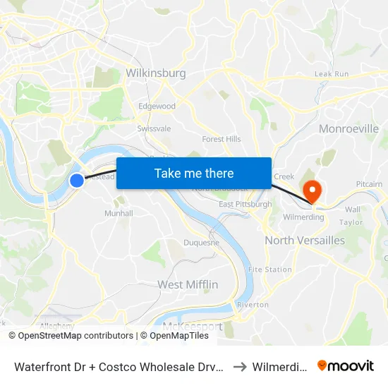 Waterfront Dr + Costco Wholesale Drvwy to Wilmerding map
