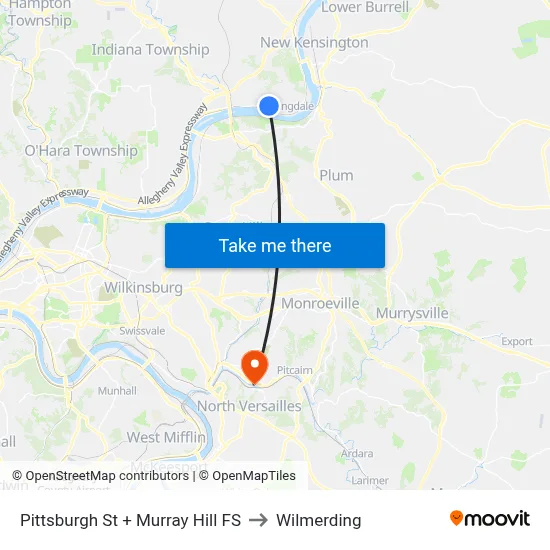 Pittsburgh St + Murray Hill FS to Wilmerding map