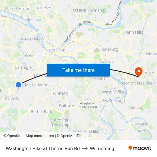 Washington Pike at Thoms Run Rd to Wilmerding map