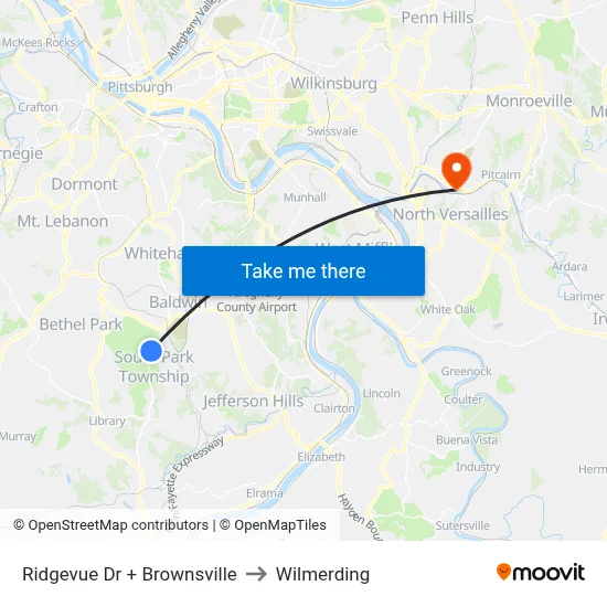 Ridgevue Dr + Brownsville to Wilmerding map