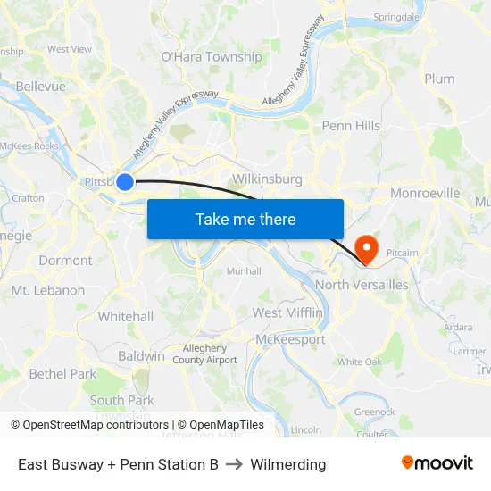 East Busway + Penn Station B to Wilmerding map