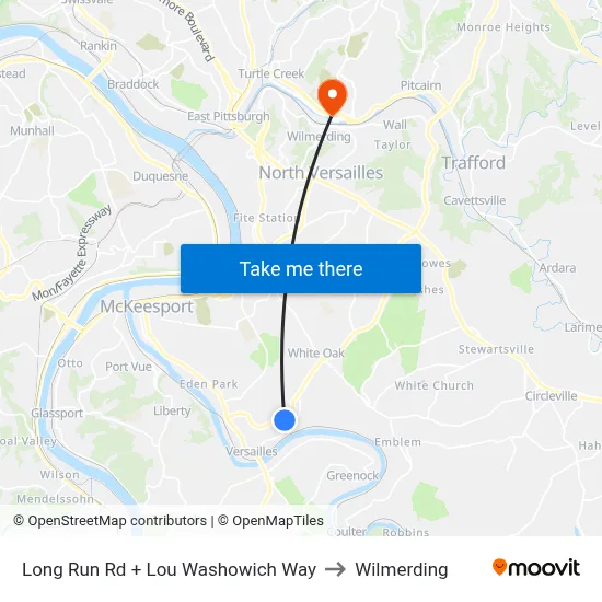 Long Run Rd + Lou Washowich Way to Wilmerding map