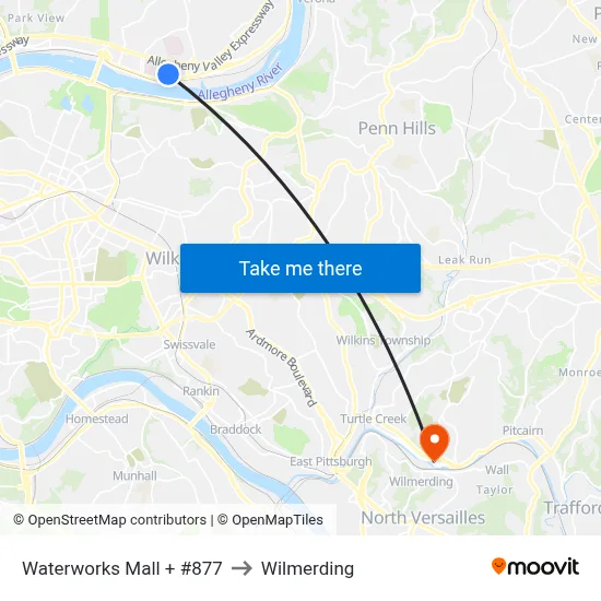 Waterworks Mall + #877 to Wilmerding map