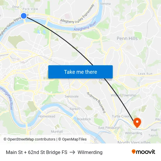 Main St + 62nd St Bridge FS to Wilmerding map