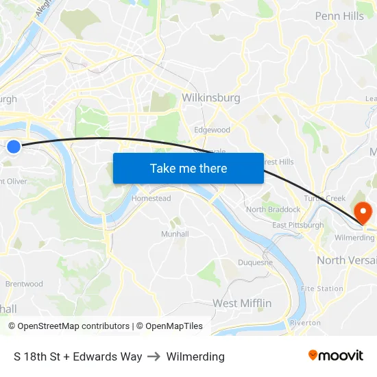S 18th St + Edwards Way to Wilmerding map