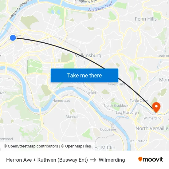 Herron Ave + Ruthven (Busway Ent) to Wilmerding map