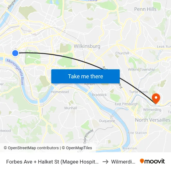 Forbes Ave + Halket St (Magee Hospital) to Wilmerding map