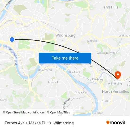 Forbes Ave + Mckee Pl to Wilmerding map