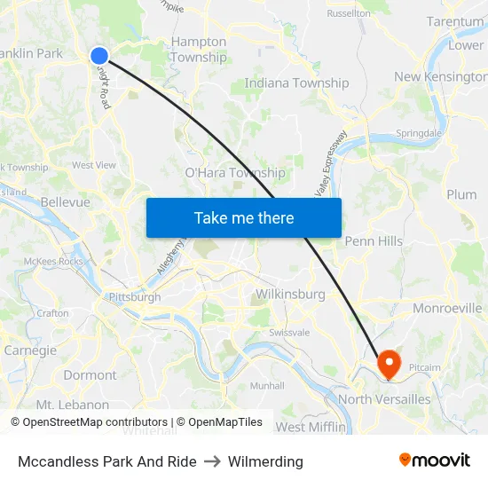 Mccandless Park And Ride to Wilmerding map