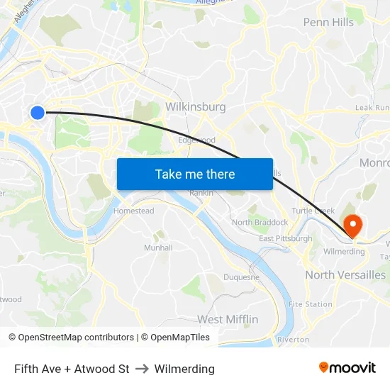 Fifth Ave + Atwood St to Wilmerding map