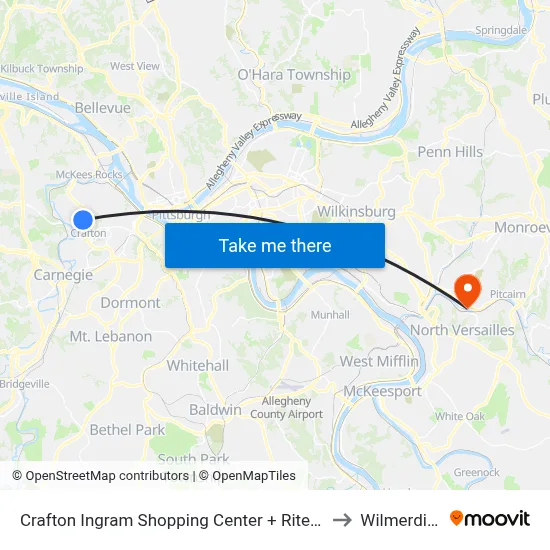 Crafton Ingram Shopping Center + Rite-Aid to Wilmerding map