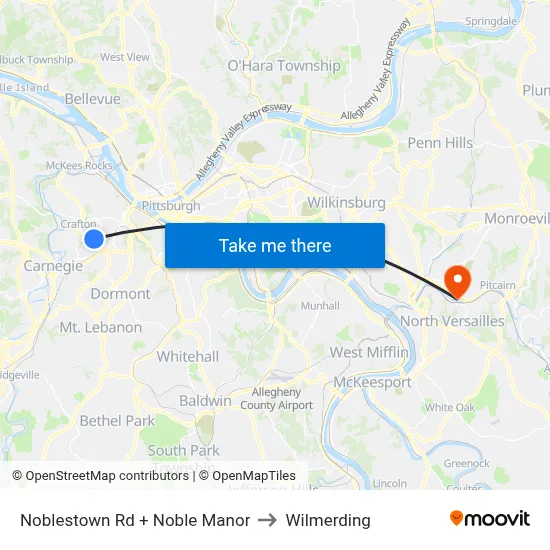 Noblestown Rd + Noble Manor to Wilmerding map