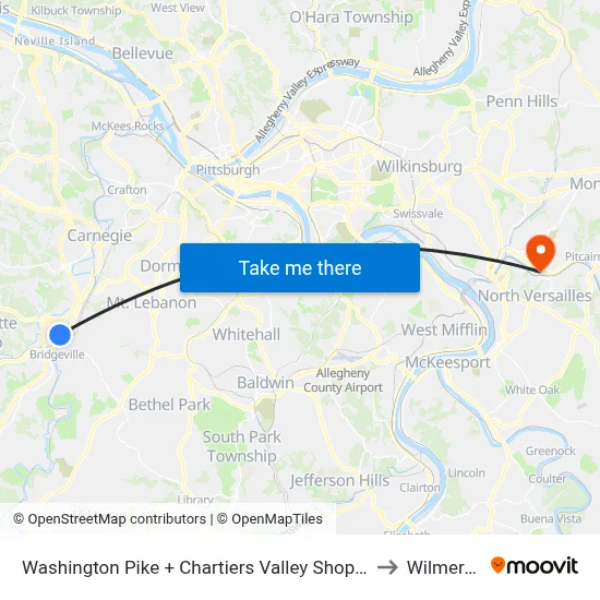 Washington Pike + Chartiers Valley Shopping Center to Wilmerding map