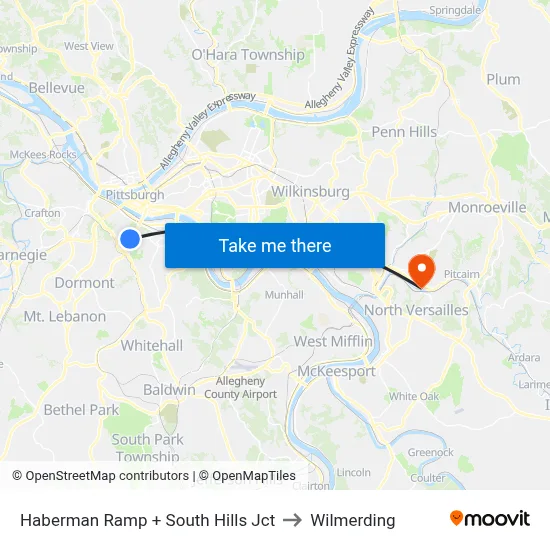 Haberman Ramp + South Hills Jct to Wilmerding map