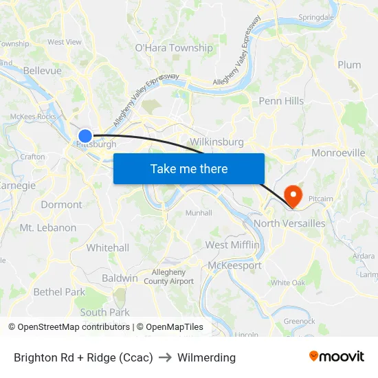 Brighton Rd + Ridge (Ccac) to Wilmerding map