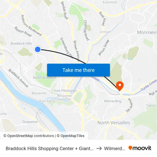 Braddock Hills Shopping Center + Giant Eagle to Wilmerding map
