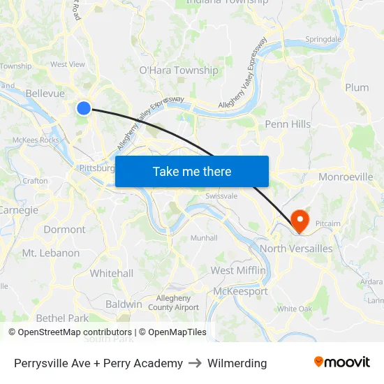 Perrysville Ave + Perry Academy to Wilmerding map