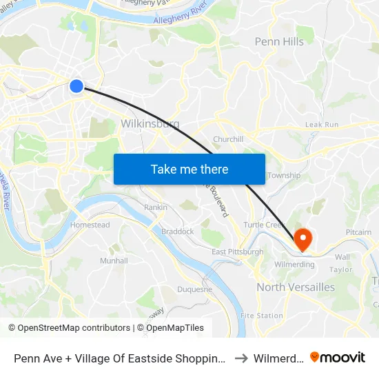 Penn Ave + Village Of Eastside Shopping Center to Wilmerding map