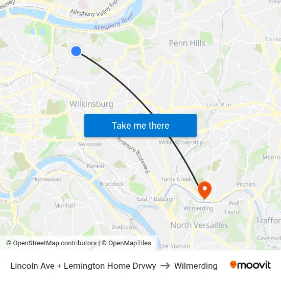 Lincoln Ave + Lemington Home Drvwy to Wilmerding map