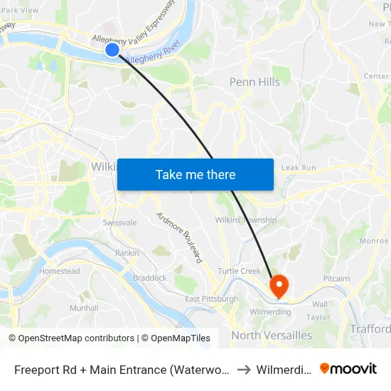 Freeport Rd + Main Entrance (Waterworks) to Wilmerding map