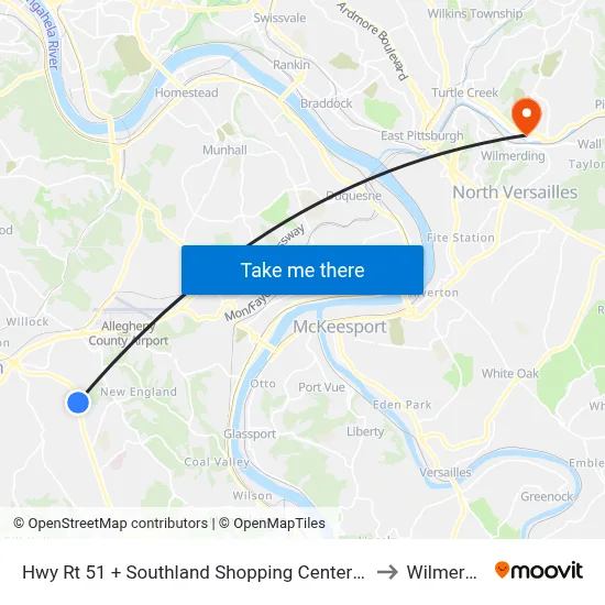 Hwy Rt 51 + Southland Shopping Center Entrance to Wilmerding map