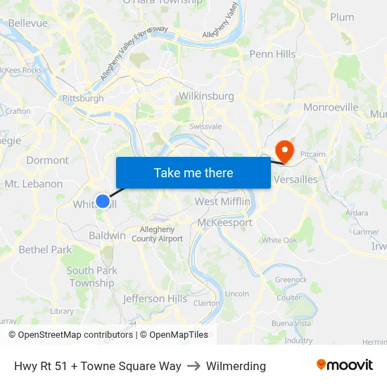 Hwy Rt 51 + Towne Square Way to Wilmerding map