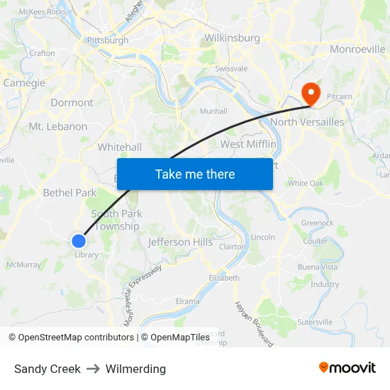 Sandy Creek to Wilmerding map