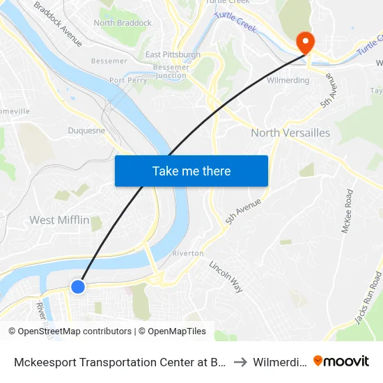 Mckeesport Transportation Center at Bay #4 to Wilmerding map