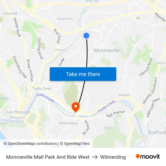 Monroeville Mall Park And Ride West to Wilmerding map