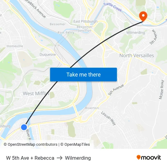 W 5th Ave + Rebecca to Wilmerding map