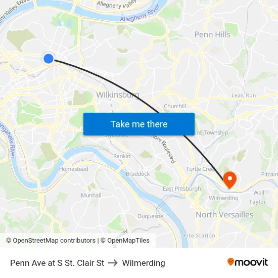 Penn Ave at S St. Clair St to Wilmerding map