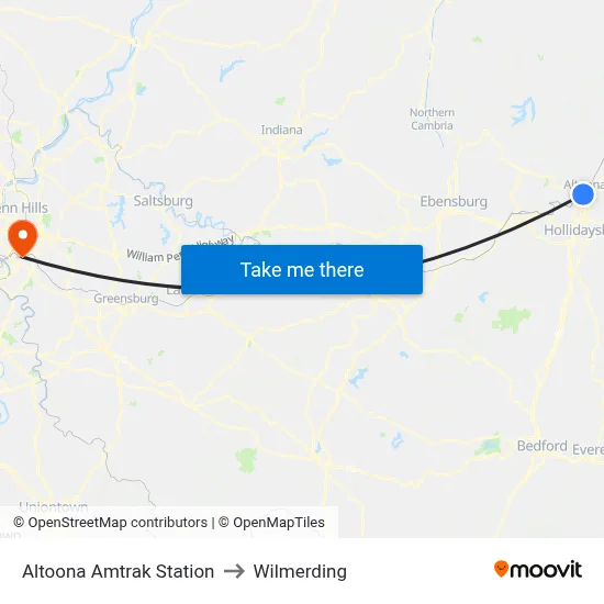 Altoona Amtrak Station to Wilmerding map