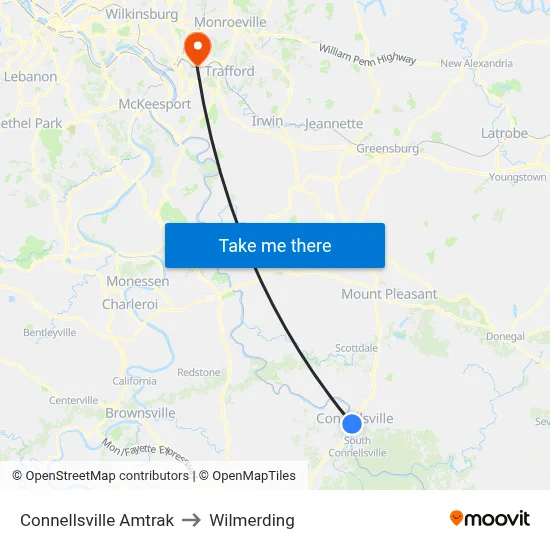 Connellsville Amtrak to Wilmerding map