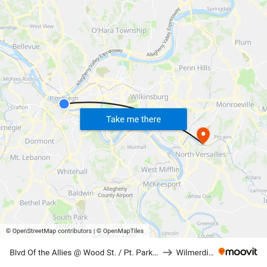 Blvd Of the Allies @ Wood St. / Pt. Park Univ to Wilmerding map