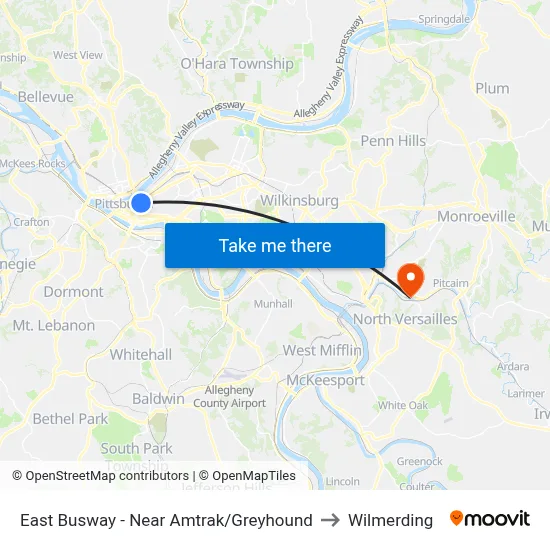 East Busway - Near Amtrak/Greyhound to Wilmerding map