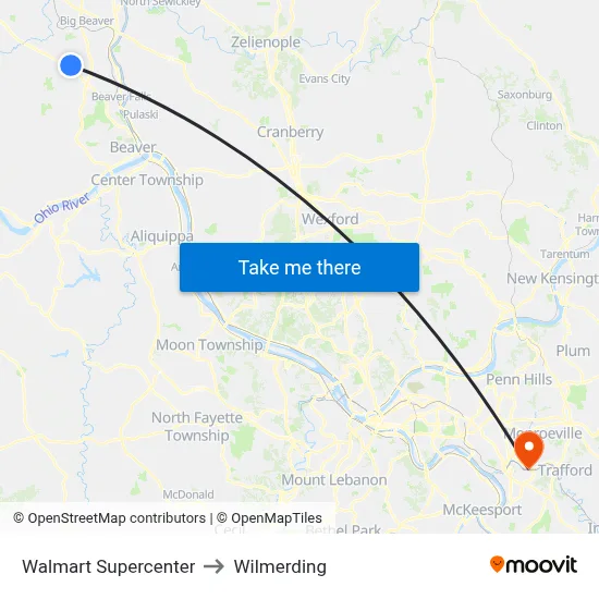 Walmart Supercenter to Wilmerding map