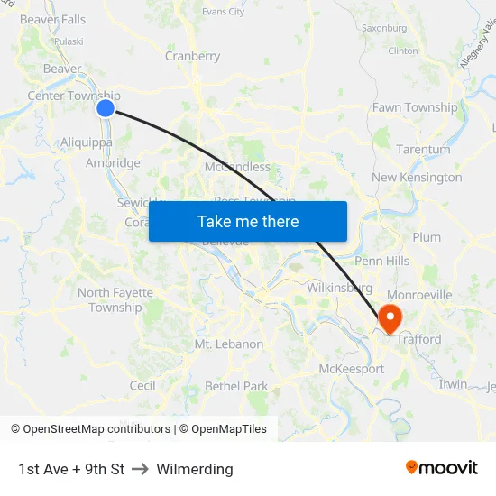 1st Ave + 9th St to Wilmerding map