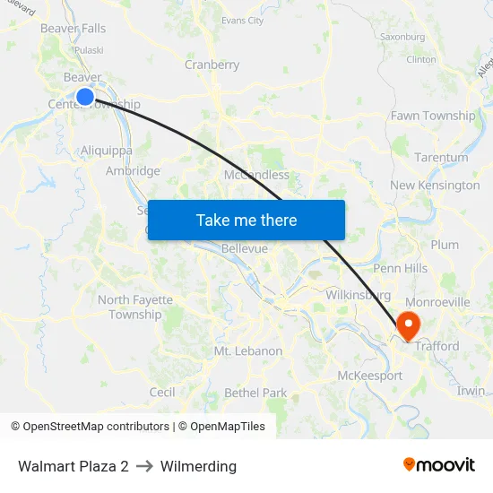 Walmart Plaza 2 to Wilmerding map