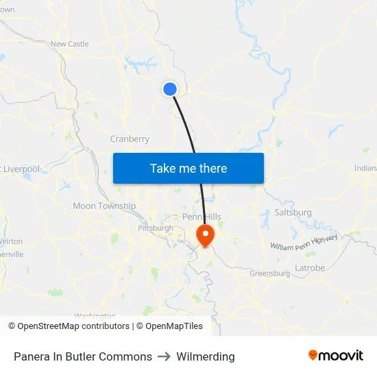 Panera In Butler Commons to Wilmerding map