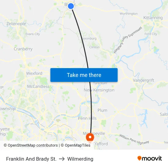 Franklin And Brady St. to Wilmerding map