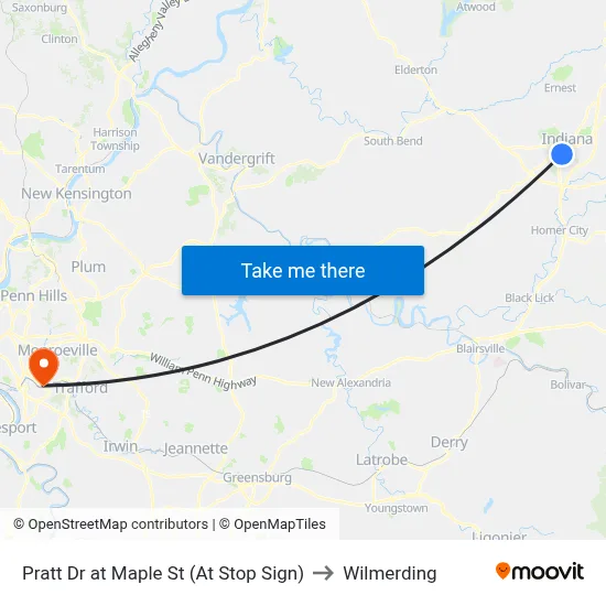 Pratt Dr at Maple St (At Stop Sign) to Wilmerding map