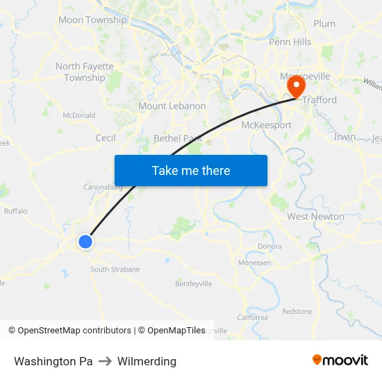 Washington Pa to Wilmerding map