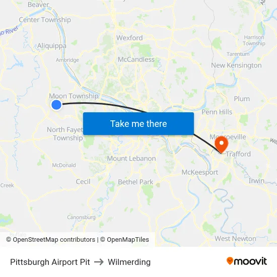 Pittsburgh Airport Pit to Wilmerding map