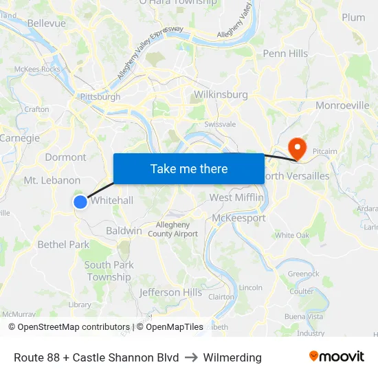 Route 88 + Castle Shannon Blvd to Wilmerding map