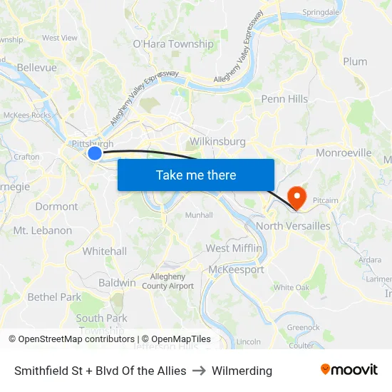 Smithfield St + Blvd Of the Allies to Wilmerding map